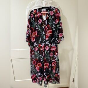 La Vie Style House Pink Floral Burst Maxi Dress Kaftan OSFA New with Tags